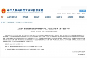 喜讯！纳美新材入选2021年中央财政支持第一批重点“小巨人”企业